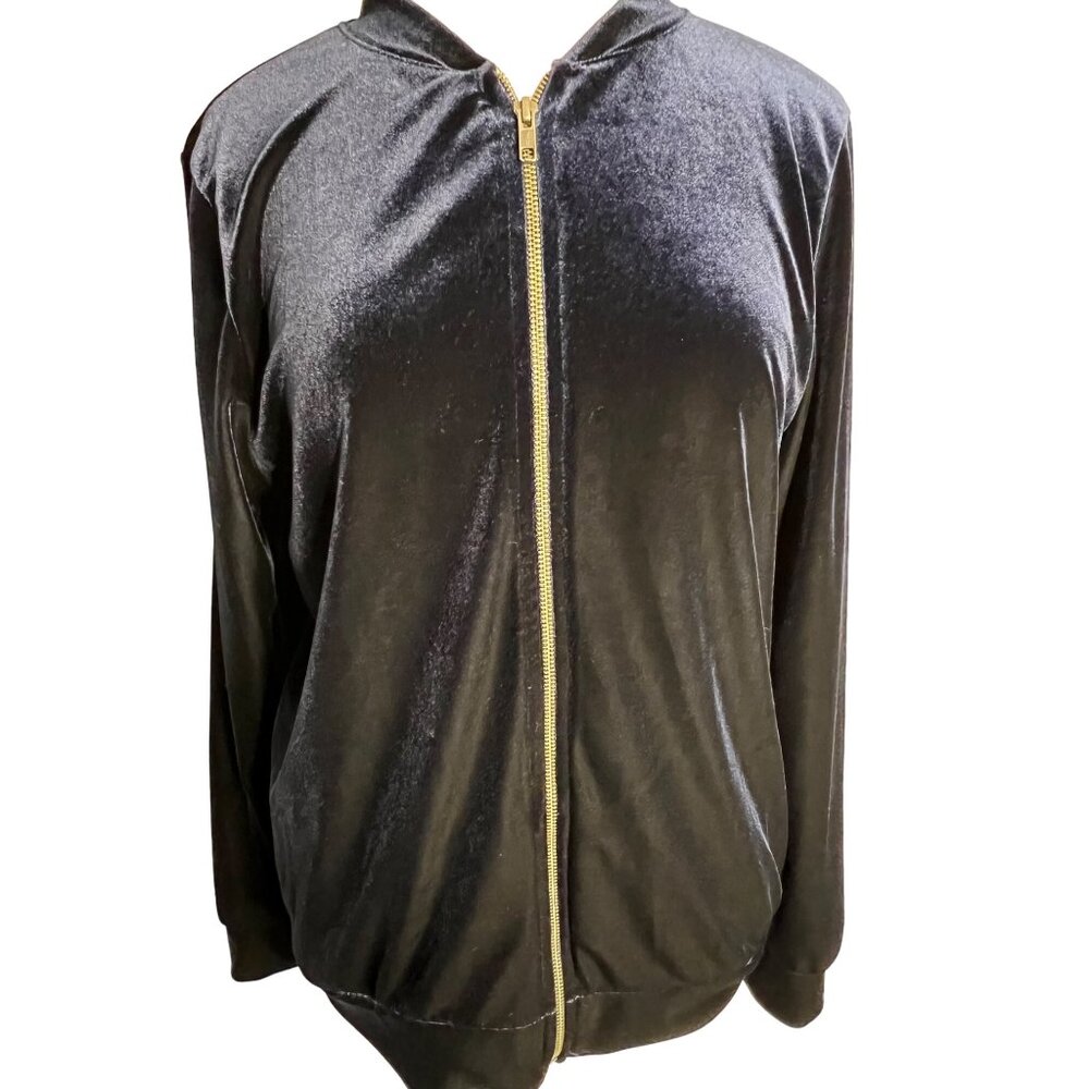 BP women’s medium Valore velvet jacket front full zipper long sleeve blue - Picture 2 of 12